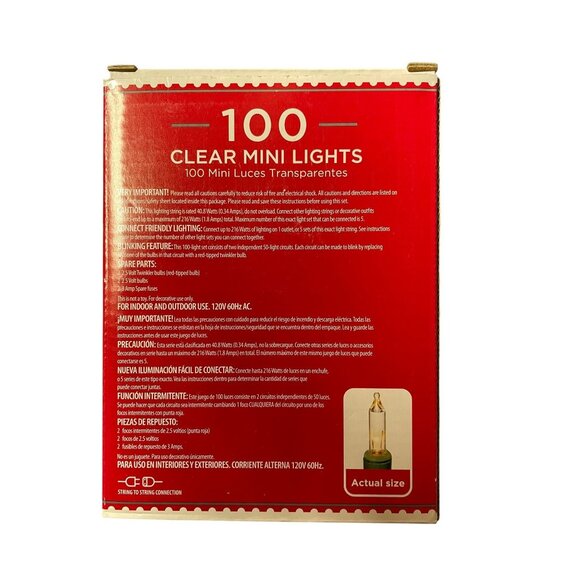 Holiday Time 100 Clear Mini Lights 23 Ft Green Wire UL Certified Indoor/Outdoor - Picture 3 of 5